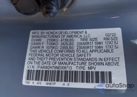 2022 Honda Cr-V Awd Special Edition from USA, damaged, VIN 7FARW2H79NE008713